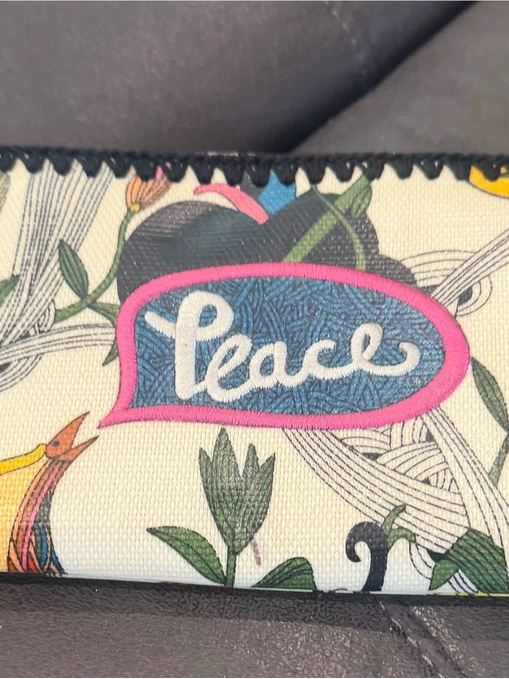 Sakroots Cream Canvas Wallet with Multicolor Floral Peace Motif